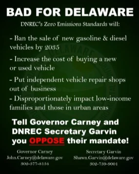 Concerns over banning gas-fueled cars in Delaware by 2035